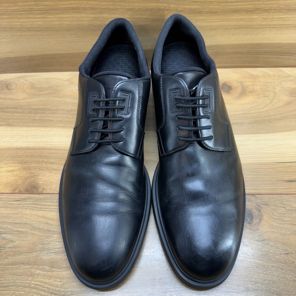 HUGO BOSS Black Leather Oxfords Mens US 9 UK 8 Black Leather Slip On Stretch